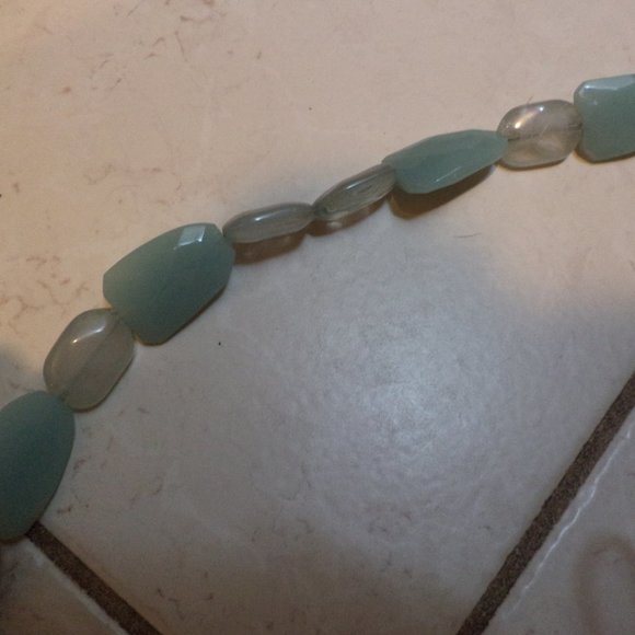 WOMEN'S PLASTIC STONE SHAPE + METAL BELT   - SEAGLASS GREEN BLUE -   Size: M/L - Picture 2 of 8
